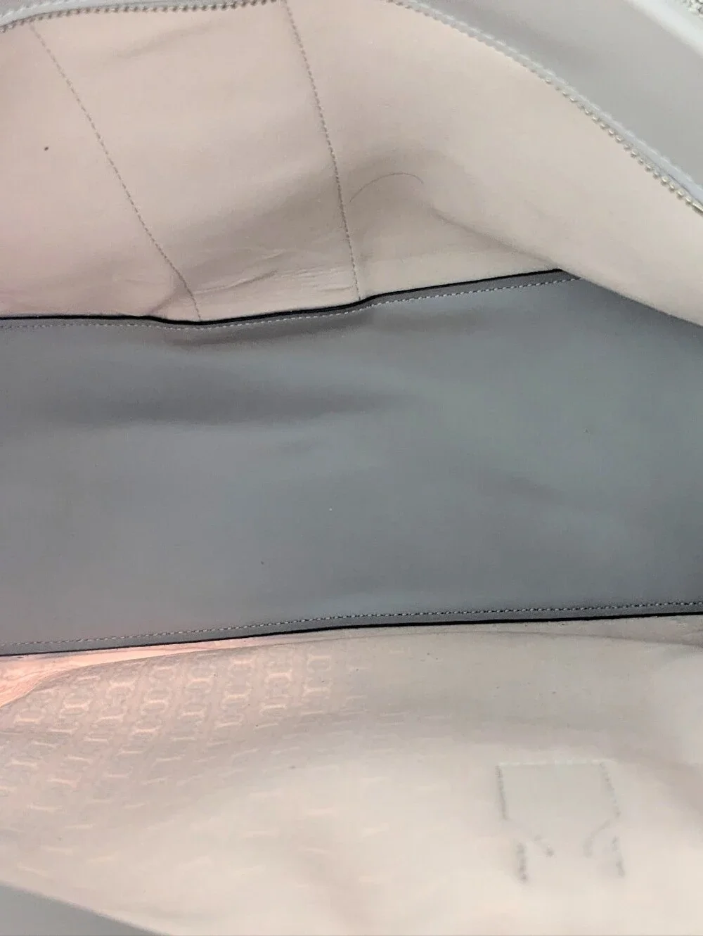 Tory Burch Gray Taupe Canvas Tote with Black and Cream Center Stripe